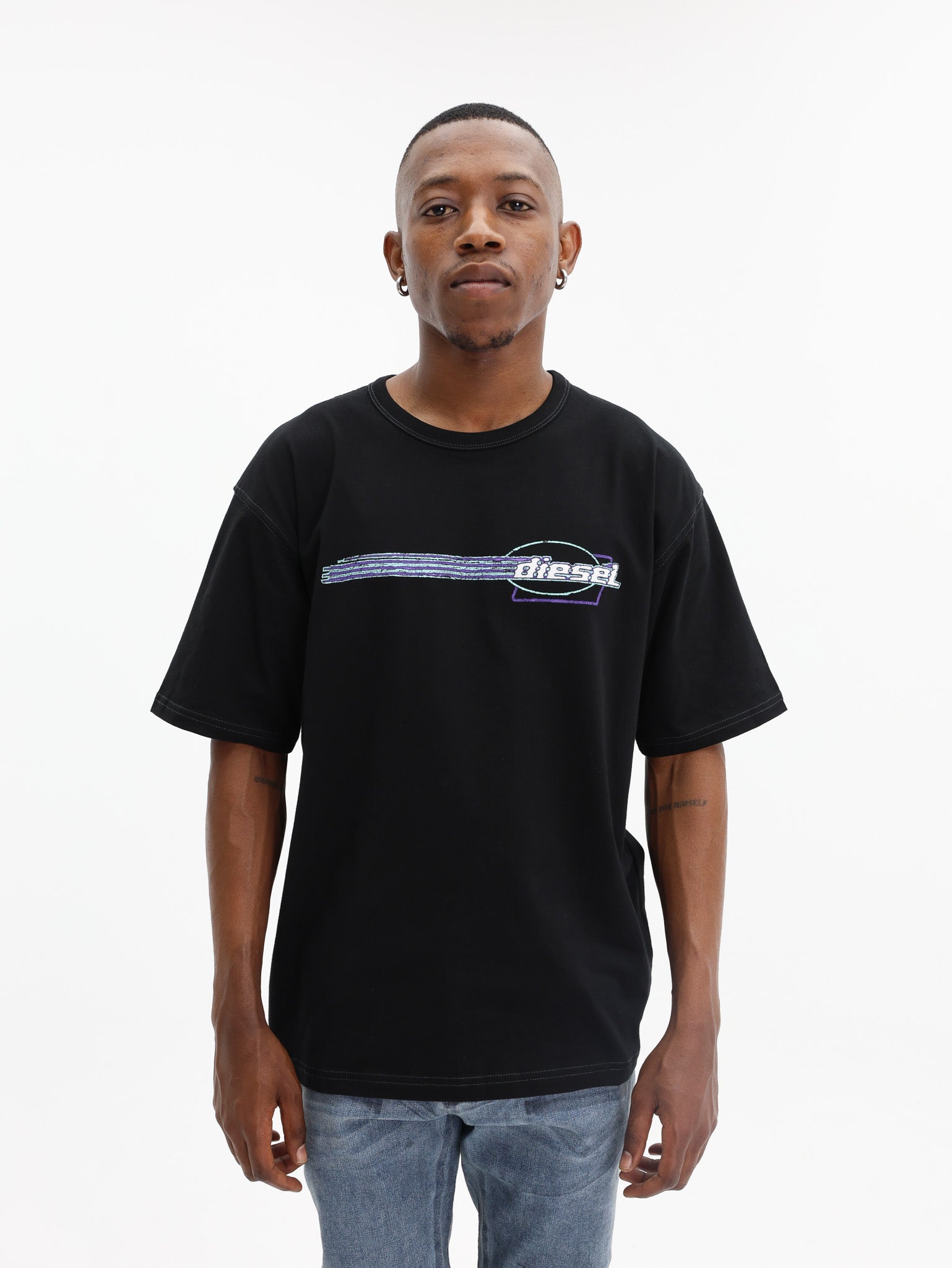 Diesel T-Shirt Flocked Logo Graphics Black